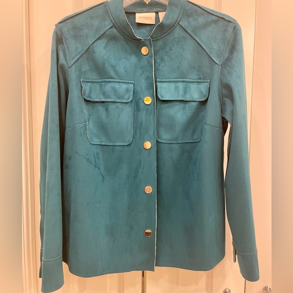 2 Piece Chico’s Faux Suede Teal Jacket with Matching Chico’s Microfiber Tank - Picture 2 of 6